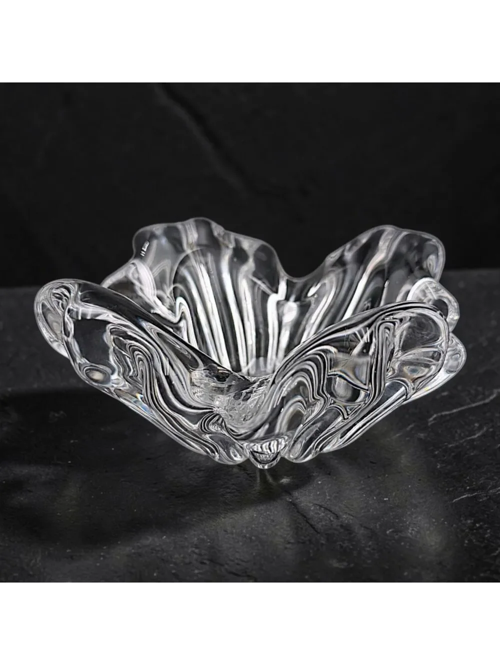 Vintage Clear Crystal Ruffled Flower Bowl 6